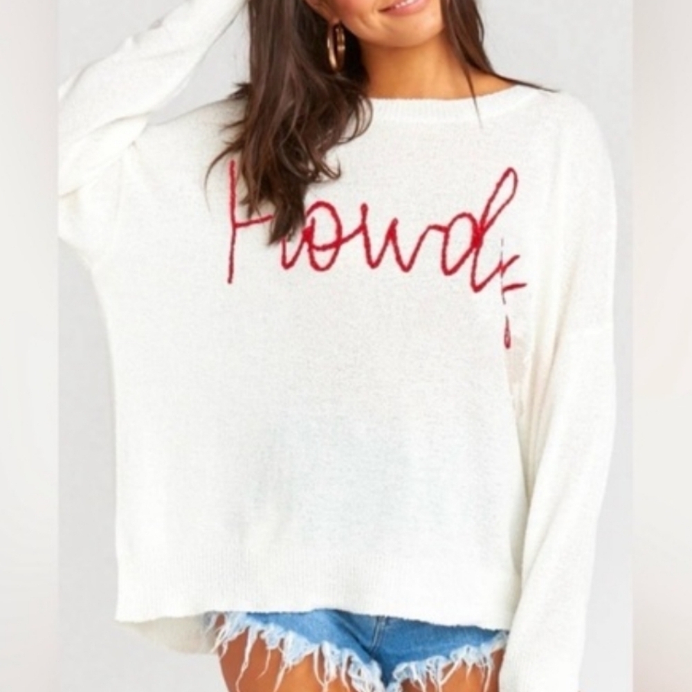 Show Me Your Mumu Woodsy Sweater with "Howdy" embroidery. 